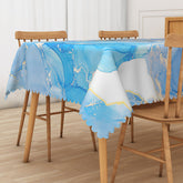 Aperturee Blue Gradient Marble Tablecloth, Modern Abstract Stone Pattern for Elegant Kitchen and Dining Decor